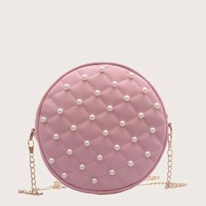 Medium Pink Quilted Chain Bag With Pearl Crossbody